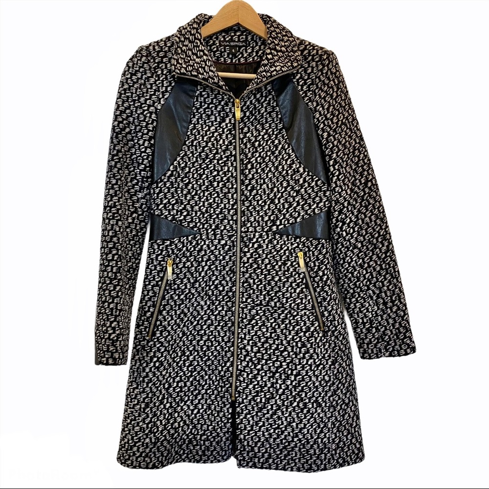 Via Spiga Black & White Wool Blend Pea Coat NWOT 4